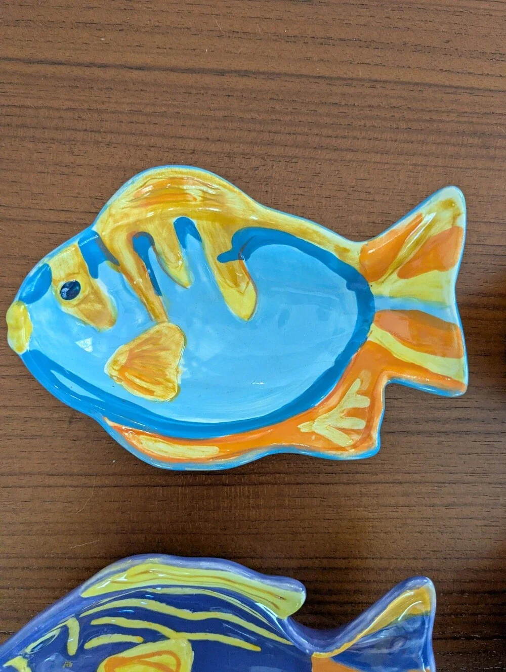 Hand-Painted Ceramic Fish Dish Set - Colorful Blue, Pink, Purple, Orange